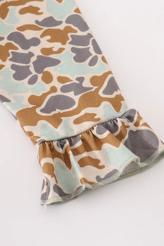 Camo Jack-O’-Lantern Applique Halloween Ruffle Girl Dress