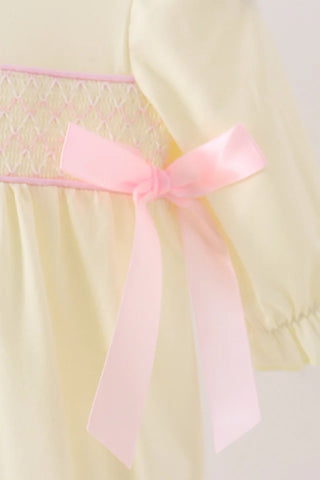 Jovie Cream Smocked Bow Bubble