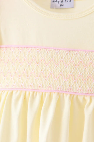Jovie Cream Smocked Bow Bloomer Set