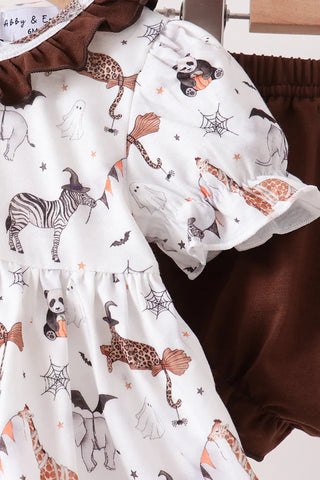 Boo At The Zoo Print Ruffle Bloomer Set
