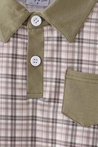 Oat Olive Plaid Boy Button Shirt