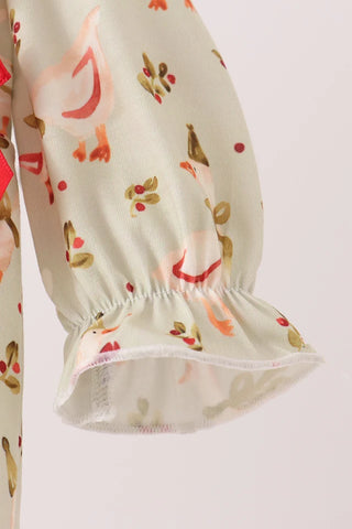 Merry Little Geese Embroidered Ruffle Romper