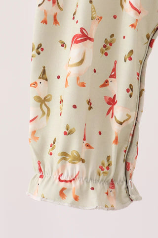 Merry Little Geese Embroidered Ruffle Romper