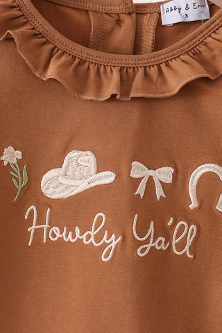 Howdy Y’all Embroidered Western Ruffle Pants Set