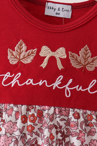 Thankful Season Embroidered Floral Girl Bubble