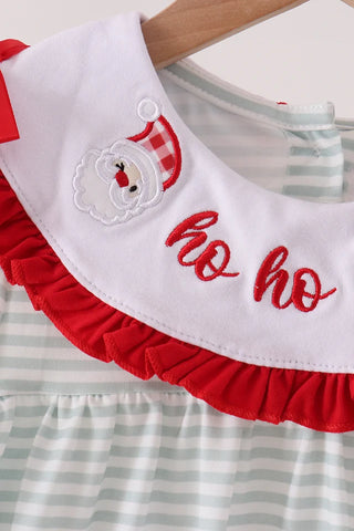 Ho Ho Ho Santa Applique Stripe Ruffle Dress