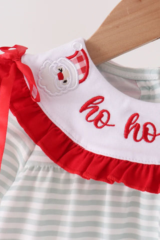 Ho Ho Ho Santa Applique Stripe Ruffle Romper