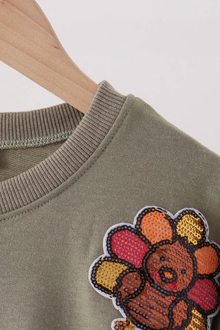 Turkey Day Sparkle Mom & Me Green Top