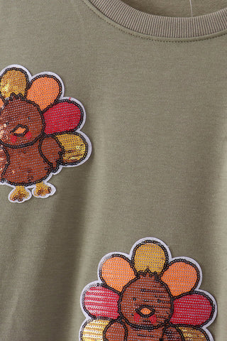 Turkey Day Sparkle Mom & Me Green Top