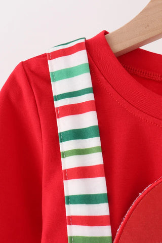 Santa’s Merry Stripes Applique 2pc Boy Romper Set