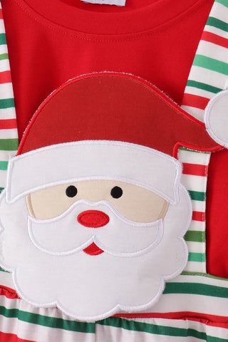 Santa’s Merry Stripes Applique 2pc Boy Romper Set