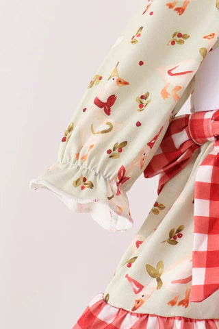 Merry Little Geese Embroidered Gingham Ruffle Bloomer Set