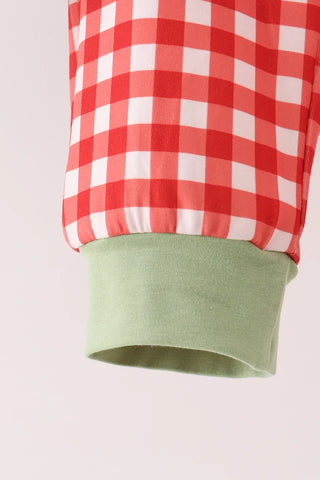 Merry Little Geese Embroidered Gingham Boy Pants Set