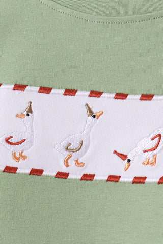 Merry Little Geese Embroidered Gingham Boy Pants Set