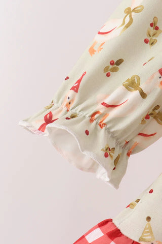 Merry Little Geese Embroidered Gingham Ruffle Pants Set