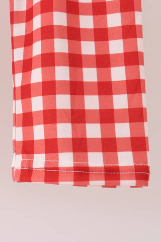 Merry Little Geese Embroidered Gingham Ruffle Pants Set