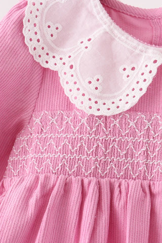Sterling Pink Corduroy Lace Smocked Dress