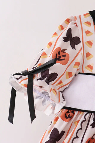 Pumpkin Bow Social Embroidered Ruffle Pants Set