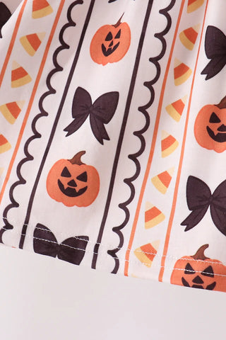 Pumpkin Bow Social Embroidered Ruffle Pants Set