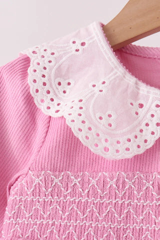 Sterling Pink Corduroy Lace Smocked Bloomer Set