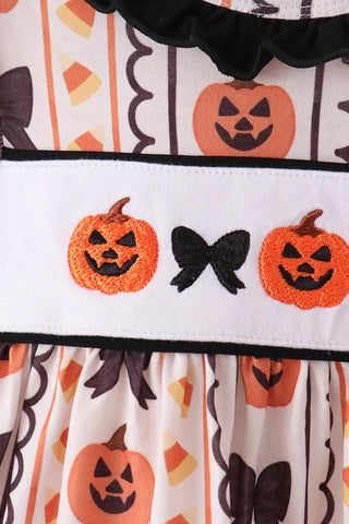 Pumpkin Bow Social Embroidered Ruffle Bloomer Set