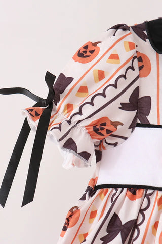 Pumpkin Bow Social Embroidered Ruffle Bloomer Set