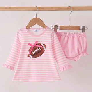Touchdown Twinkle Sequin Stripe Girl Bloomer Set