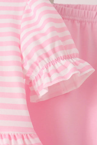 Touchdown Twinkle Sequin Stripe Ruffle Girl Pants Set