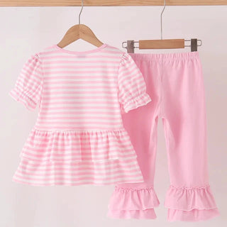 Touchdown Twinkle Sequin Stripe Ruffle Girl Pants Set