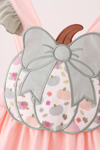 Pumpkin Posy Bow Applique Ruffle Dress