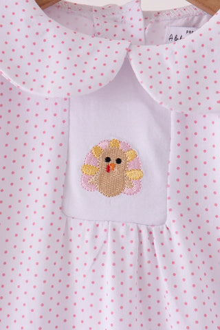 Turkey Trot & Dots Embroidered Girl Dress