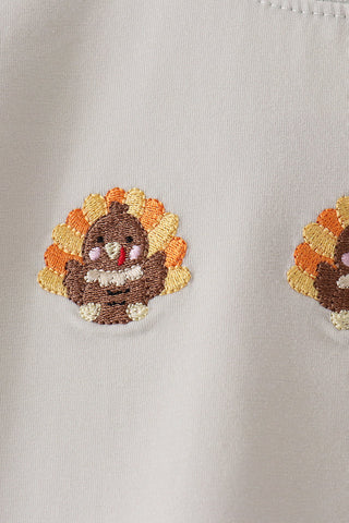 Harvest Turkey Trio Embroidered Gingham Boy Pants Set