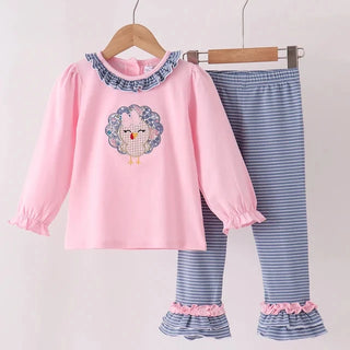 Miss Prissy Feathers Applique Ruffle Pants Set