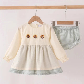 Harvest Turkey Trio Embroidered Gingham Girl Bloomer Set