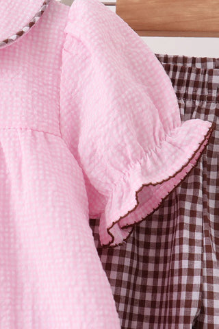 Gobble Grove Embroidered Gingham Ruffle Pants Set