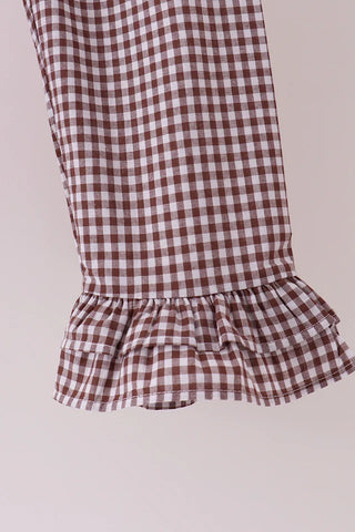 Gobble Grove Embroidered Gingham Ruffle Pants Set