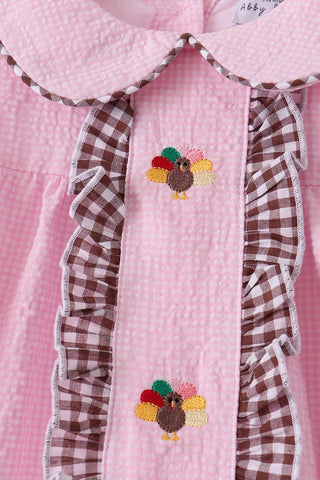 Gobble Grove Embroidered Gingham Ruffle Pants Set
