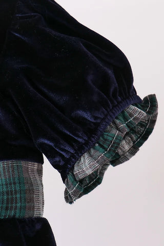 Aspen Navy Velvet Plaid Bow Dress