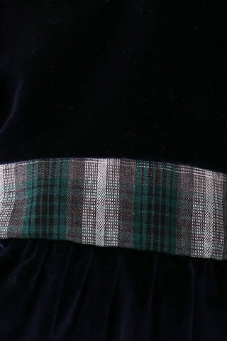 Aspen Navy Velvet Plaid Bow Dress