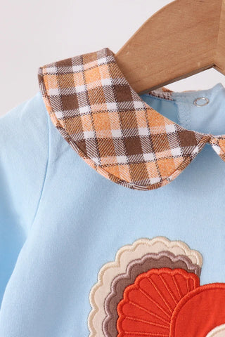 Little Harvest Turkey Embroidered Ruffle Bubble