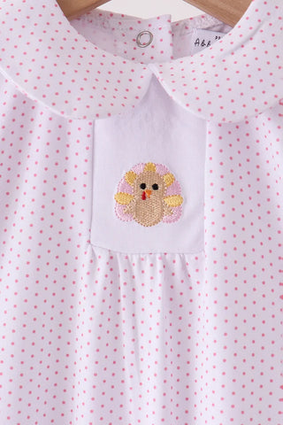 Turkey Trot & Dots Embroidered Ruffle Romper