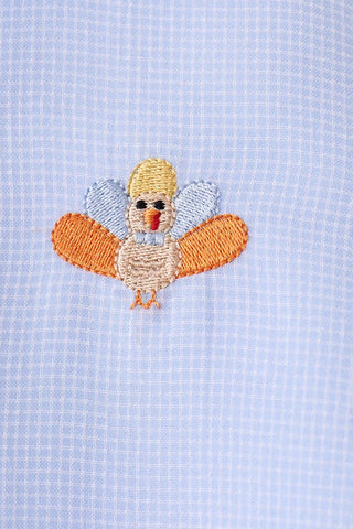 Cotton Sky Turkey Embroidered Boy Button Down Shirt