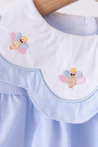 Cotton Sky Turkey Embroidered Ruffle Bloomer Set