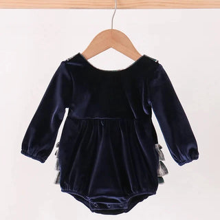 Aspen Navy Velvet Plaid Ruffle Bubble