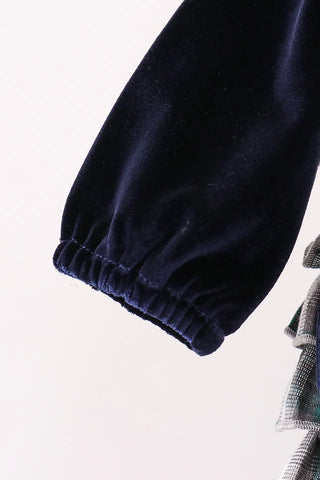 Aspen Navy Velvet Plaid Ruffle Bubble