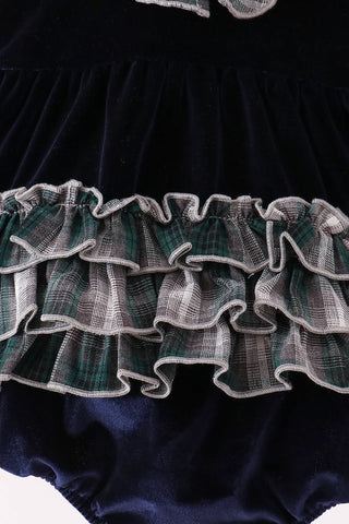 Aspen Navy Velvet Plaid Ruffle Bubble