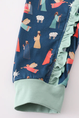 Navy Nativity Ruffle Romper