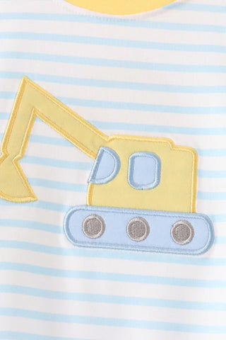 Little Dirt Digger Applique Stripe Boy Romper
