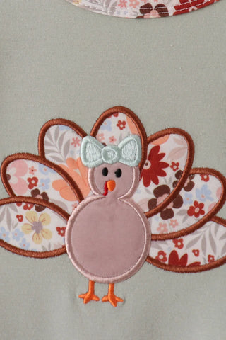 Turkey & Posies Applique Ruffle Romper