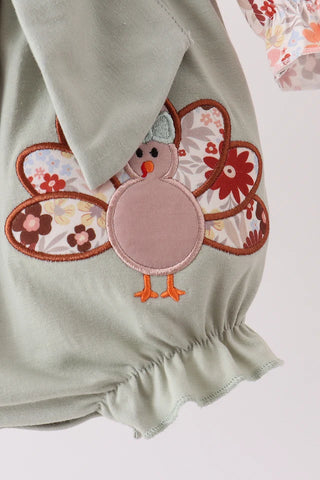 Turkey & Posies Applique Ruffle Bubble Set